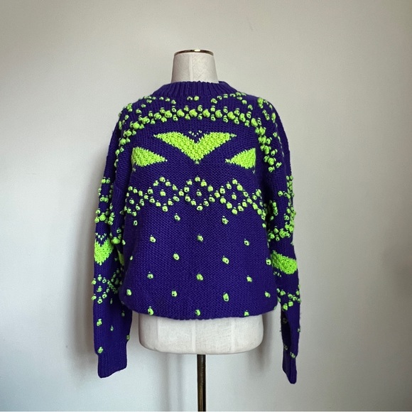 Vintage Obermeyer Sport Chunky Knit Wool Sweater in Purple and Green Size Small - Picture 4 of 8